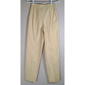 Vintage 80s WomenYellow Twill Pleated Pants High Rise Taper 24"×30.5" 5/6 Tall